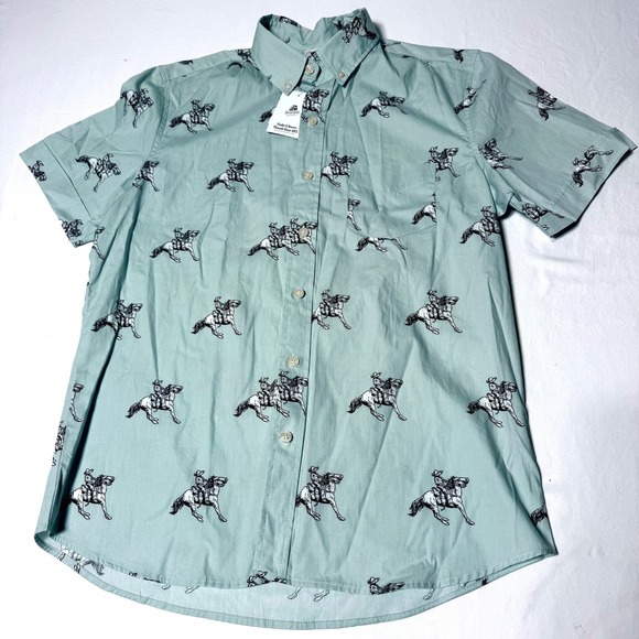 NWT Kennington Western Cowboy Horse Shirt Chest Pocket Sky Blue Men's Size Large - Picture 2 of 6